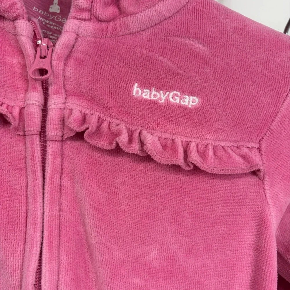 Vintage Y2K Baby Gap Pink Velour Tracksuit Set McBling Coquette Ruffle Hoodie